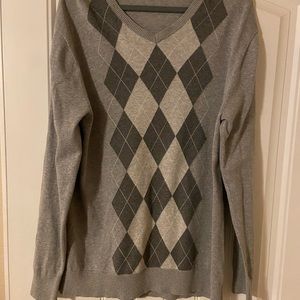 Men’s Claiborne Brand Gray Argyle V-neck Sweater 1X